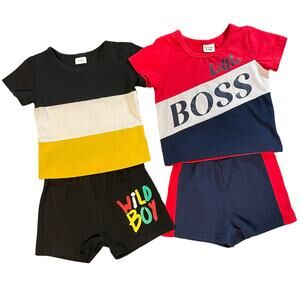 PatPat Red & Black Graphic 4PC Outfit/Set Baby Bundle Boys 6-9M